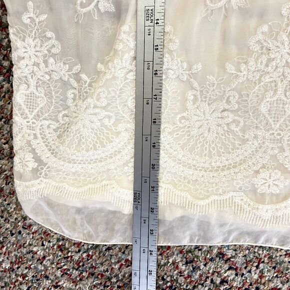 Angela Moda Ivory Sheer Lined Floral Embroidered Silk Blend SS Relaxed Top Sz S - Picture 15 of 15